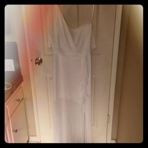 BCBG White One Shoulder Drape Dress